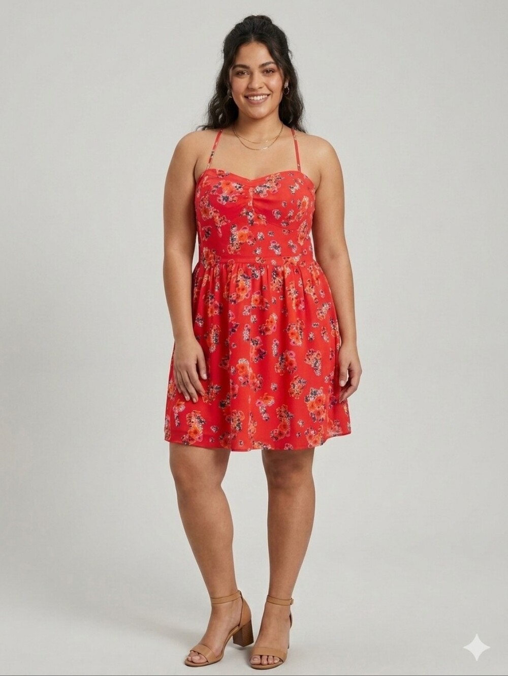 American Eagle Outfitters Women's Red Floral Sundress with Adjustable Straps